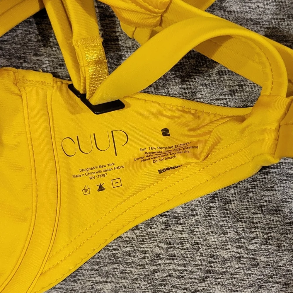 NWT CUUP The Plunge Swim Top Bikini Yellow Bamboo Slide & Set Size 2